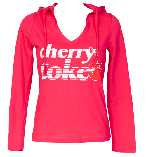 Fame and Fortune Ladies Cherry Coke V-Neck Long Sleeved Hooded
