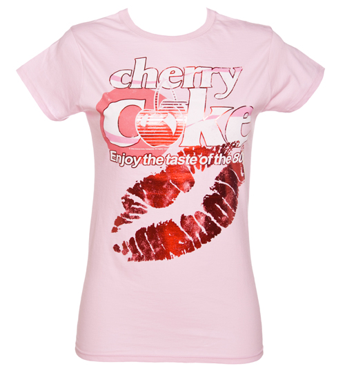 Fame and Fortune Ladies Pink Cherry Coke Kiss Foil Print T-Shirt