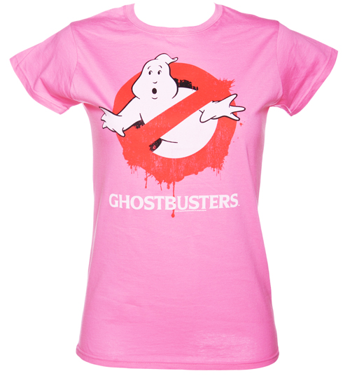 Ladies Pink Ghostbusters Dripping Logo T-Shirt