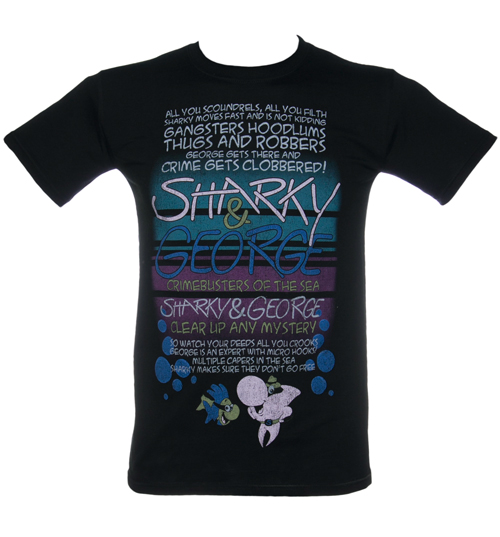 Fame and Fortune Mens Black Sharky and George Theme Tune T-Shirt