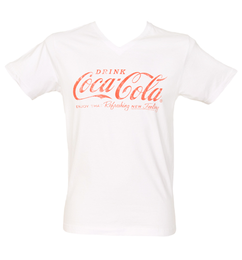 Mens White V-Neck Coca Cola T-Shirt