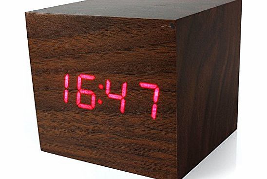 FamilyMall TM) Wooden Alarm Clock Cube Cubic LED Digits Digital Wood Framework Also Display the Temperature