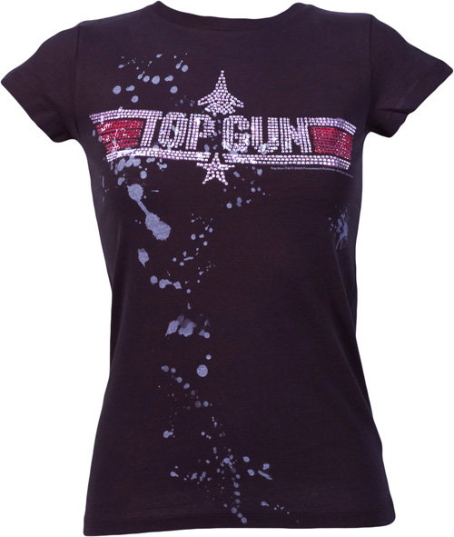 Famous Forever Deluxe Ladies Diamante Top Gun Logo T-Shirt from Famous