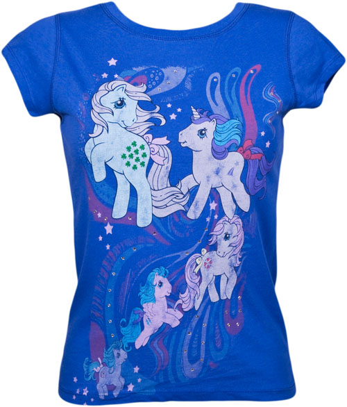 Famous Forever Ladies Diamante My Little Pony Blue T-Shirt from
