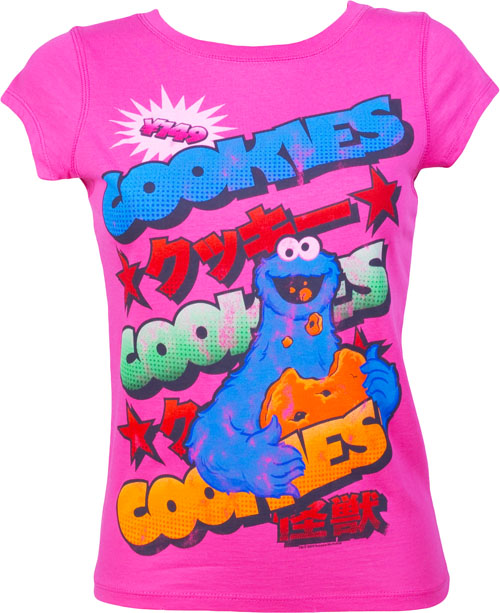 Ladies Japanese Sesame Street Cookie Monster T-Shirt from Famous Forever
