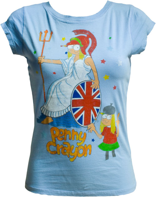 Ladies Pale Blue Penny Crayon Roman Art T-Shirt from Famous Forever