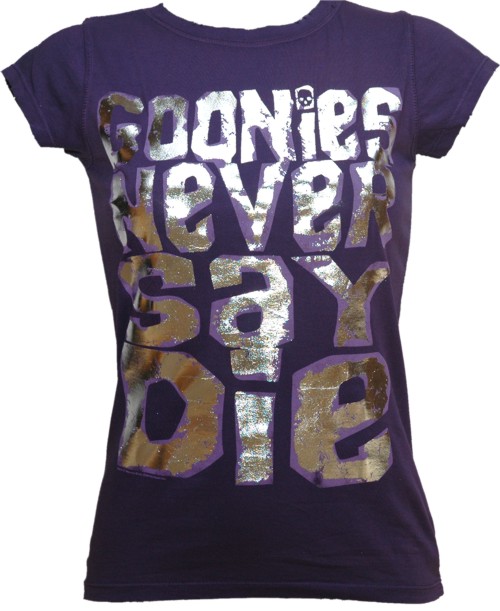 Purple Goonies Never Say Die Ladies T-Shirt from Famous Forever