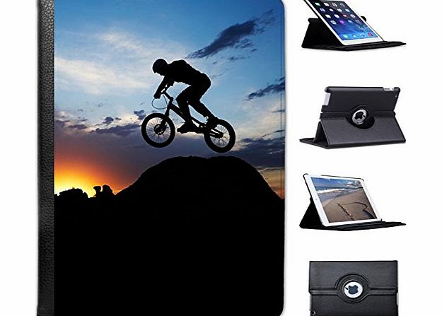 Fancy A Snuggle Silhouette of BMX Bike Rider Jumping Off Rock For Apple iPad Mini 1, 2, 3 amp; Retina Leather Folio Presenter Case Cover with Stand Capability