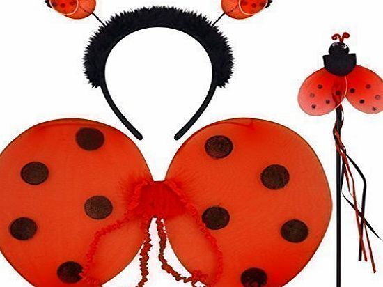 Fancy Me Girls Ladybird Ladybug Animal Mini Beast Insect Wings Boppers amp; Wand Set Fancy Dress Costume Outfit