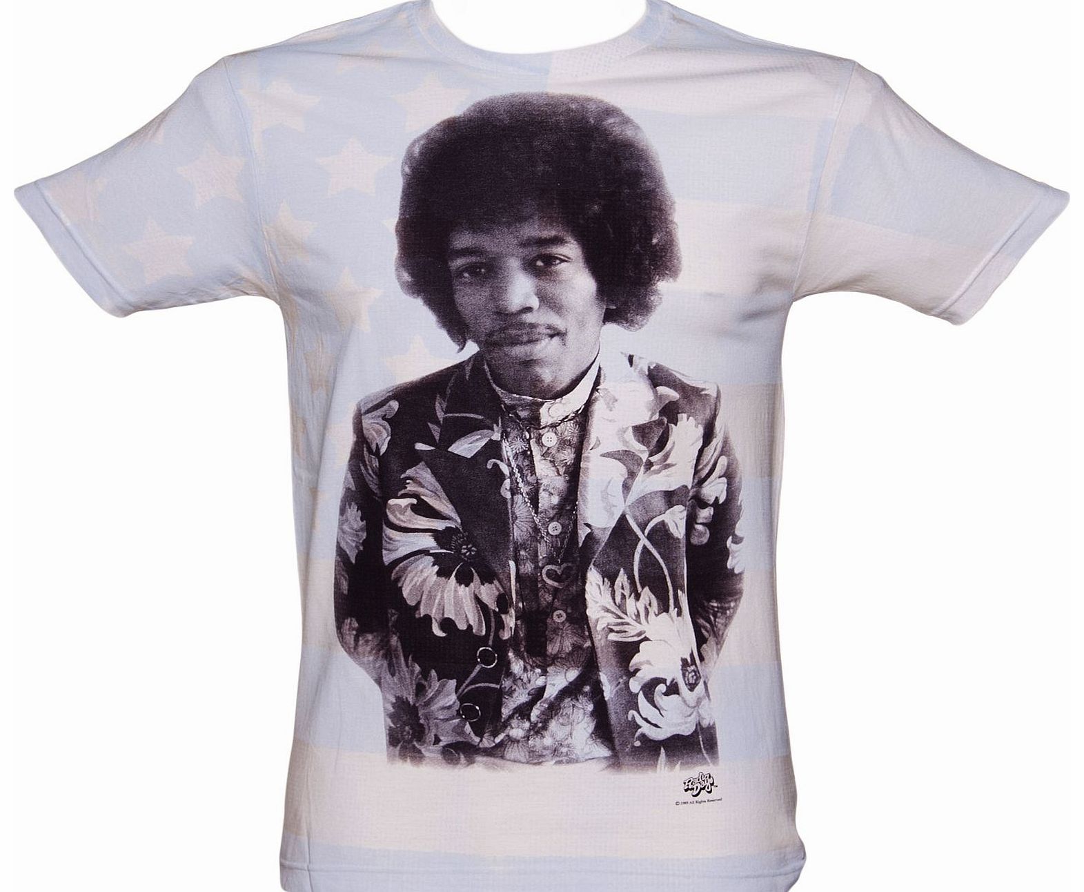 Fanpac Mens White Jimi Hendrix US Flag T-Shirt from