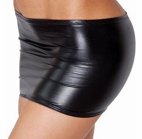 Size 8 - 10 (To Fit: 26-28 Inch Waist / 30-34 Inch Hips / 9-10 Inch Length) CS33 Black Wet Look Lycra Micro Mini Pull-On Skirt