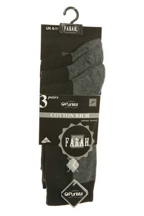 Farah Mens 3 Pair Farah Argyle Trouser Sock Charcoal