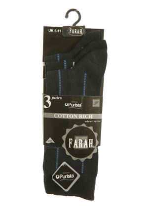 Farah Mens 3 Pair Farah Assorted Designs Trouser Sock Black