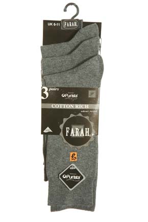 Farah Mens 3 Pair Farah Cotton Rich Plain Trouser Sock Airforce Blue