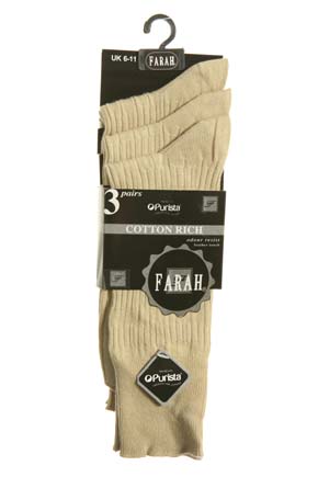 Farah Mens 3 Pair Farah Gentle Grip Trouser Sock Fawn