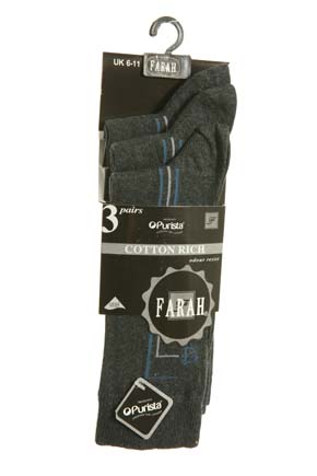 Farah Mens 3 Pair Farah Smart Stripe Trouser Sock Charcoal