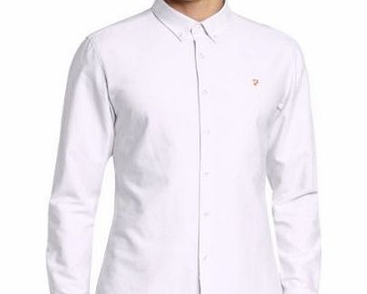 Farah Vintage Mens Brewer Long Sleeve Casual Shirt, White, Large