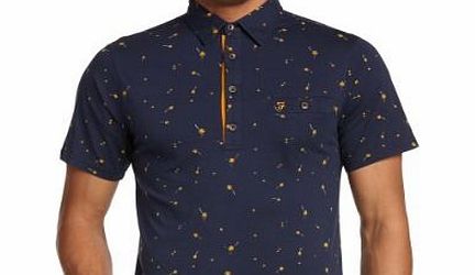 Farah Vintage Mens Max Dandelion Polka Dot Polo Short Sleeve Casual Shirt, Blue (Navy), Small