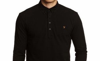 Farah Vintage Mens Merriweather Long Sleeve Polo Shirt, Black, X-Large