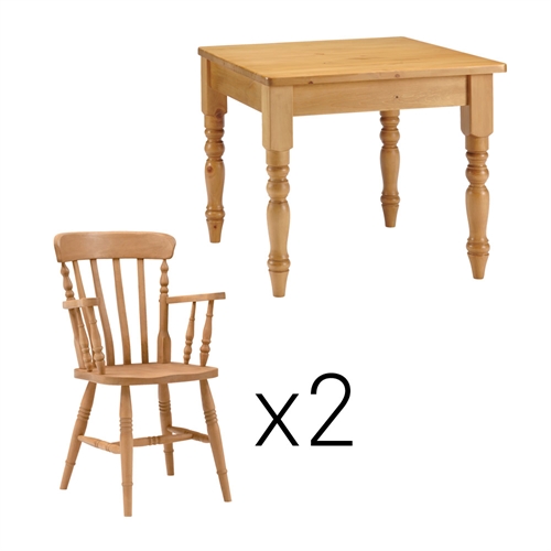Farmhouse Pine 91cm Table and 2 Carver Chairs review, compare prices