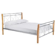 Double Bed, Silver & Natural Wood Finish &