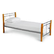 Single Bed, Silver & Wood And Brook Mattress