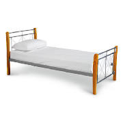 Single Bed, Silver Finish & Natural Wood