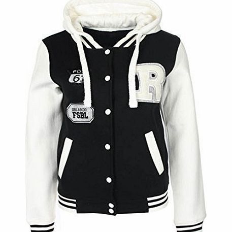 Fashion 4 Less New Womens R-FOX 61 Baseball Tracksuit Jacket Hoodie Ladies Varsity Top Hoody (12, Black)