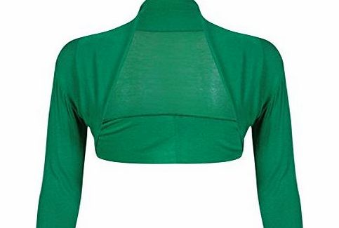 Fashion 4 Less Womens Plain Long Sleeve Ladies Front Open Stretch Bolero Cropped Knit Shrug Top (M/L - UK(12-14), Green)