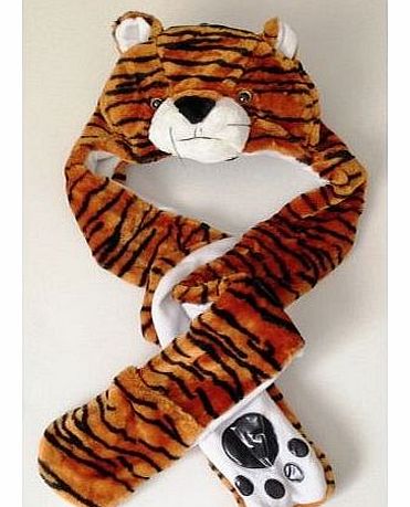 Fashion Animal combo Tiger Long Animal Faux Fur Head Trapper Hat Hood / Scarf / Snood / Gloves all in one Ladies / Men / Kids / Children Long Animal Faux Fur Head Trapper Hat / Scarf / Gloves all in one