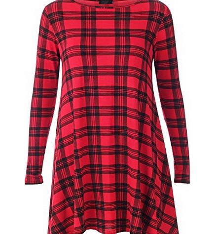 WOMENS TARTAN LADIES LEOPARD TIGER PRINT LONG SLEEVE SWING DRESS TUNIC TOP 8-26[TARTAN DARK GREEN,UK 12-14]