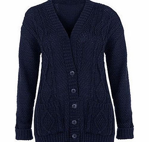 FASHION FAIRIES NEW WOMENS LADIES PLUS SIZE CHUNKY CABLE KNITTED BUTTON GRANDAD CARDIGANS UK8-22