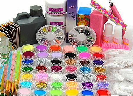 FASHION GALLERY  Nail Art 42 color Glitter Acrylic Liquid Brush UV Powder Set