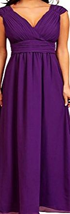 fashion house  Long Pleated Cap Sleeves Chiffon Evening Dress Purple Size 12