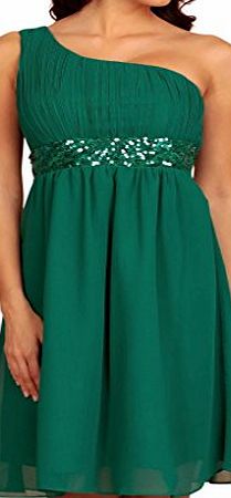 fashion house  Sequined One Shoulder Cocktail Evening Dress Dark Green Size 8
