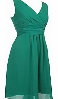 Knee Length V-neck Sleeveless Chiffon Cocktail Dress Dark Green Size 22