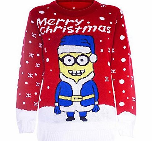 - Childern Kids Unisex Boys & Girls Minion Knitted Christmas Xmas Sweater Jumper Top - 2 Colors - Sizes 5-13 Years (7-8 Years, Blue)