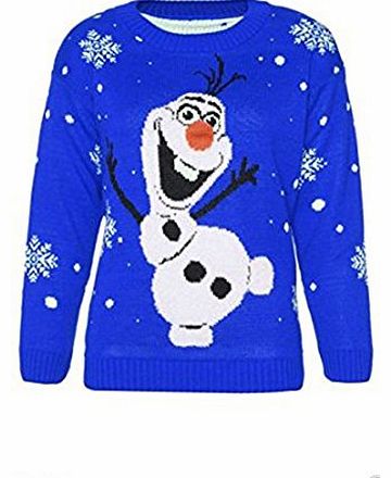 - Childern Kids Unisex Boys & Girls Olaf Frozen Knitted Christmas Xmas Sweater Jumper Top - 6 Colors - Sizes 5-13years (5-6 Years, Royal Blue)
