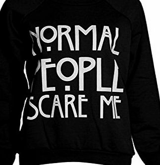 Fashion Mark - Womens Normal People Scare Me Print Fleece Sweatshirt Hoodie Top - 7 Colors - Size 8-14 (ML (12-14), Black)