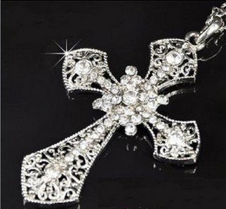 JA309 Faux Diamond Studded Embellished Cross Necklace, British Style Cross Jewelry