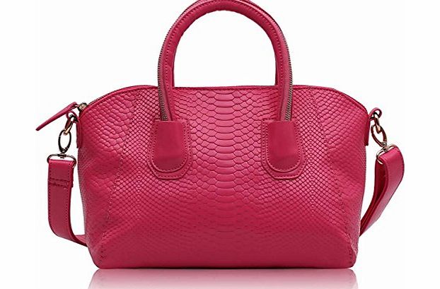FASHION ONLY Stylish Womens Ladies Celebrity Fashion Snake Skin Effect Fashion Handbag (TI0049) (Pink)
