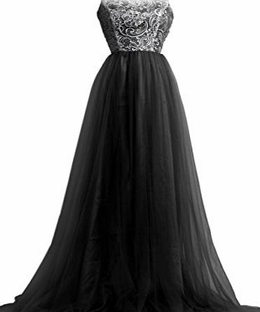 FASHION PLAZA  A-line Illusion Neck Formal Evening Dress D0260 (UK6, Black)