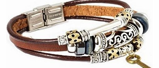 FASHION PLAZA  Key Design Leather Zen Bracelet for Men, Women, Teens, Boys and Girls -19cm- L7