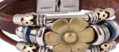 FASHION PLAZA Sunflower Vintage Style Exotic Leather Bracelet -19mm- L30