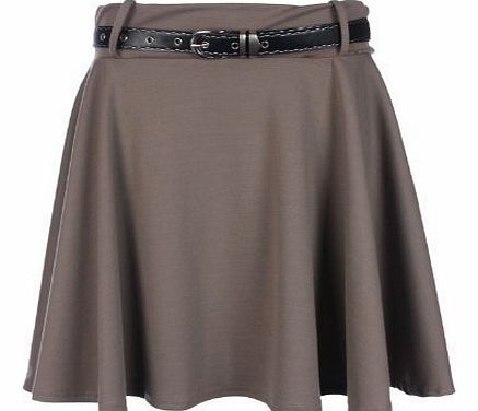 Fashion Street Ladies Belted Skater Skirt - Mocha - SM 8-10
