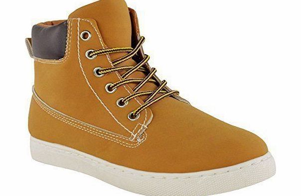 Fashion Thirsty LADIES WOMENS HI TOP TRAINERS LACE UP ARMY WORKER ANKLE BOOTS PUMPS SHOES SIZE (UK 6, Honey Nubuck)