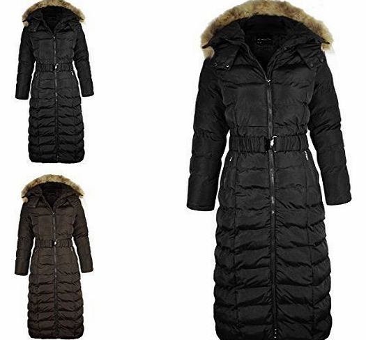 LADIES WOMENS LONG BODY FULL LENGTH PADDED QUILTED PUFFER JACKET WINTER COAT NEW (XL - UK 14, Black)