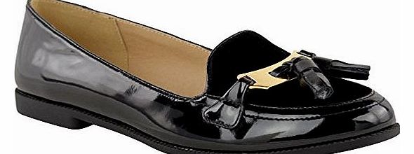 Fashion Thirsty NEW LADIES WOMENS FLAT DOLLY SHOES WORK OFFICE SCHOOL PUMPS LOAFERS BALLET SIZE (UK 6, Black Patent Suede)