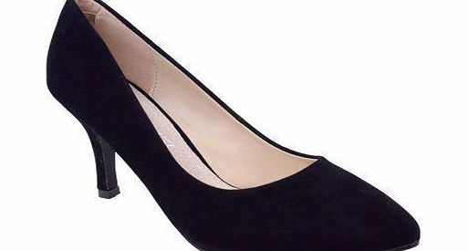 Fashion Thirsty WOMENS LADIES LOW MID HIGH KITTEN HEEL PUMPS POINTED TOE WORK COURT SHOES SIZE (UK 8 / EU 41 / US 10, Black Suede)