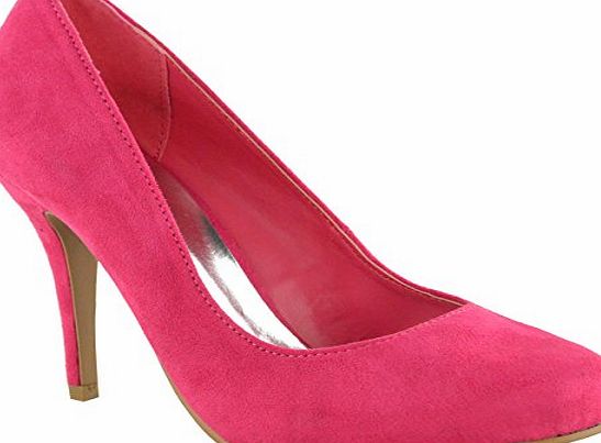 Fashion Thirsty WOMENS LADIES MID HIGH STILETTO HEEL WORK BRIDAL PARTY PUMPS COURT SHOES SIZE (UK 6, Hot Pink Suede)